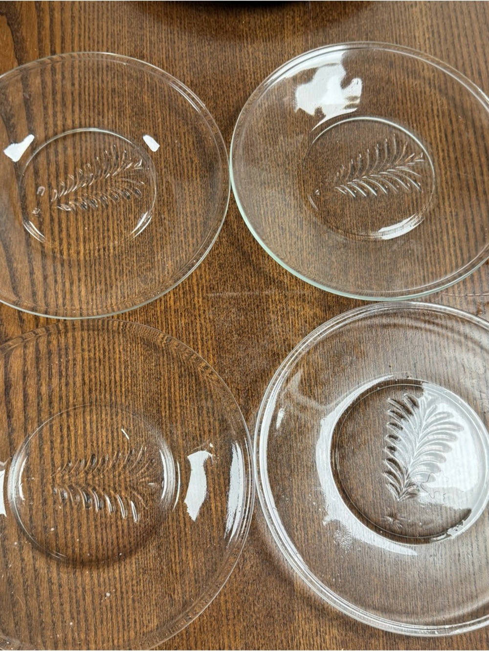 Clear Glass Christmas tree Pattern Pressed Round Plates Set of 4